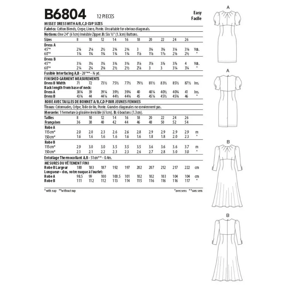 Butterick‎ B6804 Womens Dress Sewing Pattern Sizes 8-16
